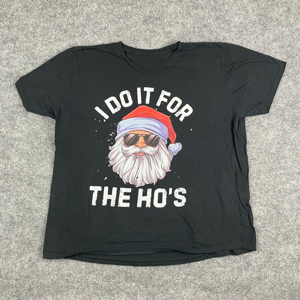 Unbranded T-Shirt Mens Size 2XL Black Graphic Santa Claus I Do It For The‎ Hos